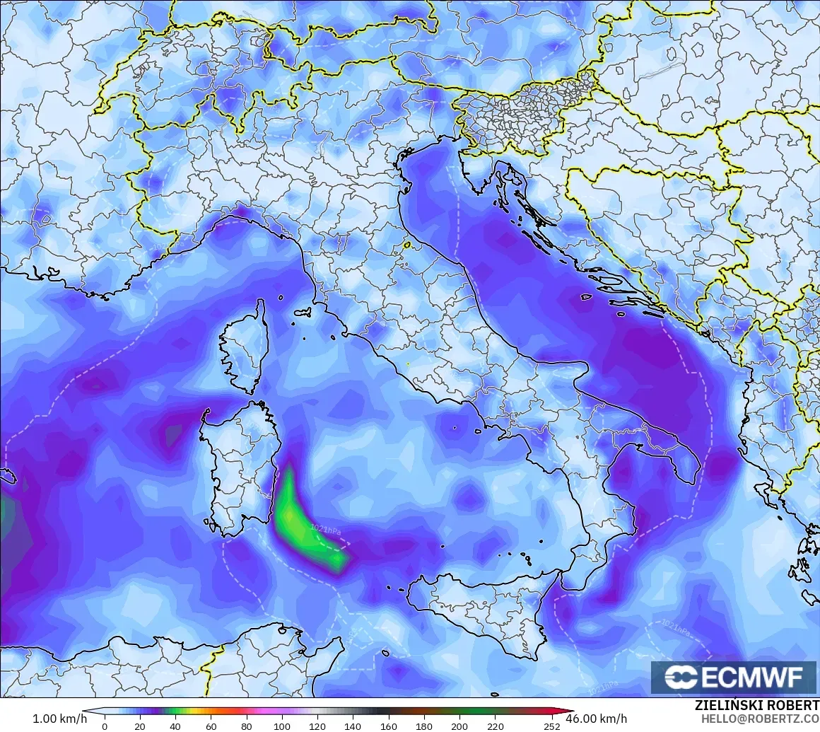 ECMWF IFS 0,25° modelo - Itália, Rajadas de vento