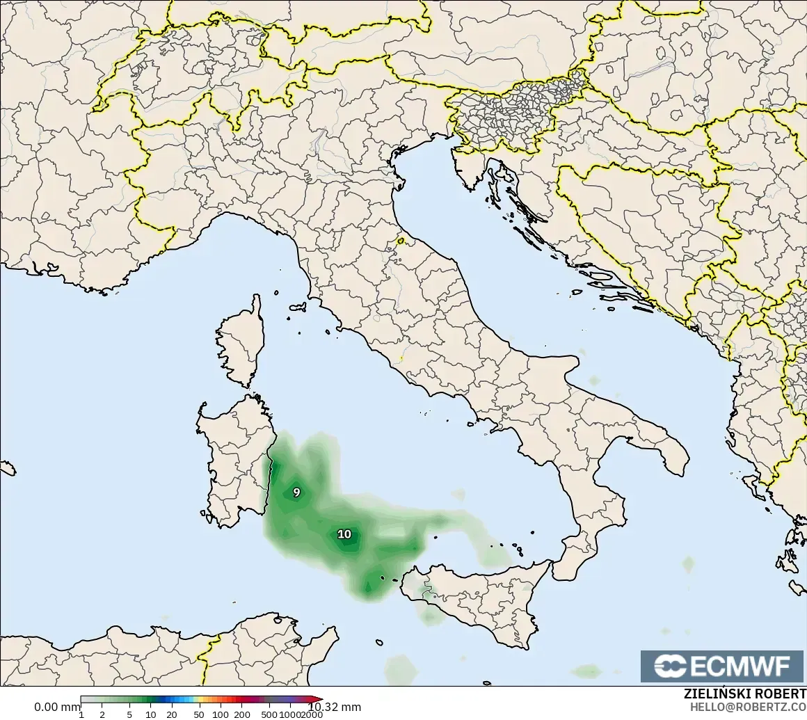 ECMWF IFS 0,25° modelo - Itália, Acúmulo de precipitação