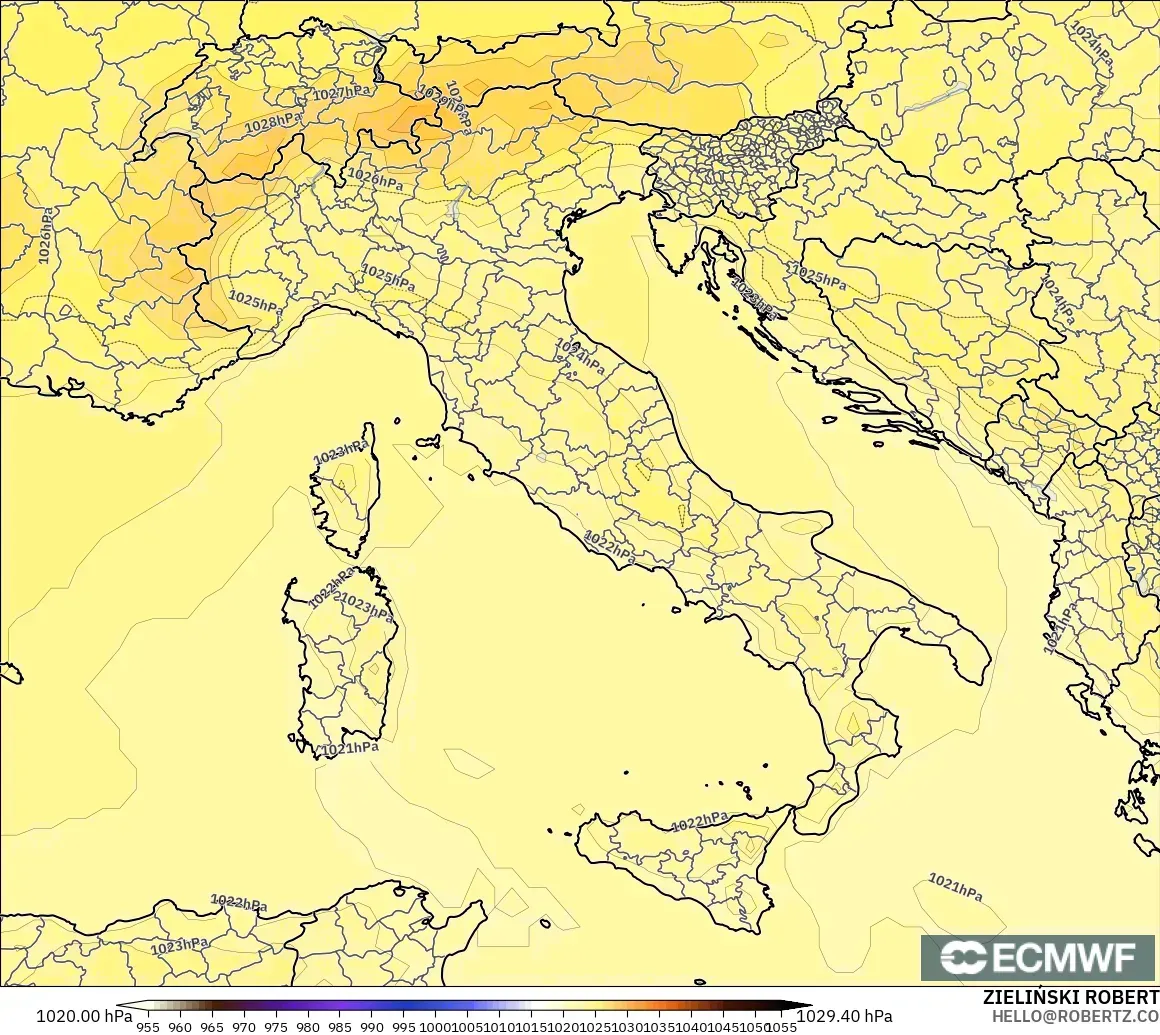ECMWF IFS 0,25° modelo - Itália, Pressão