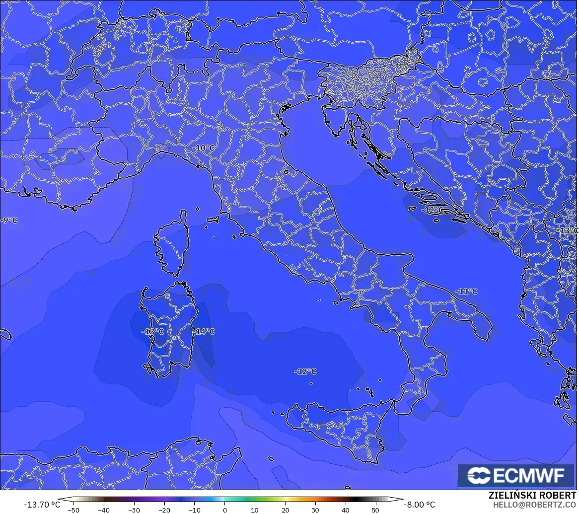 ECMWF IFS 0,25° modelo - Itália, Temperatura a 500 hPa