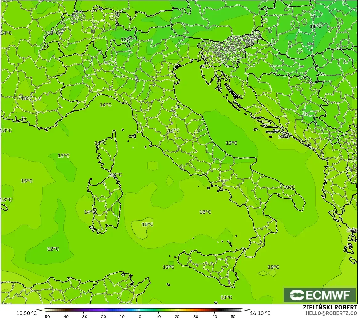 ECMWF IFS 0,25° modelo - Itália, Temperatura a 850 hPa