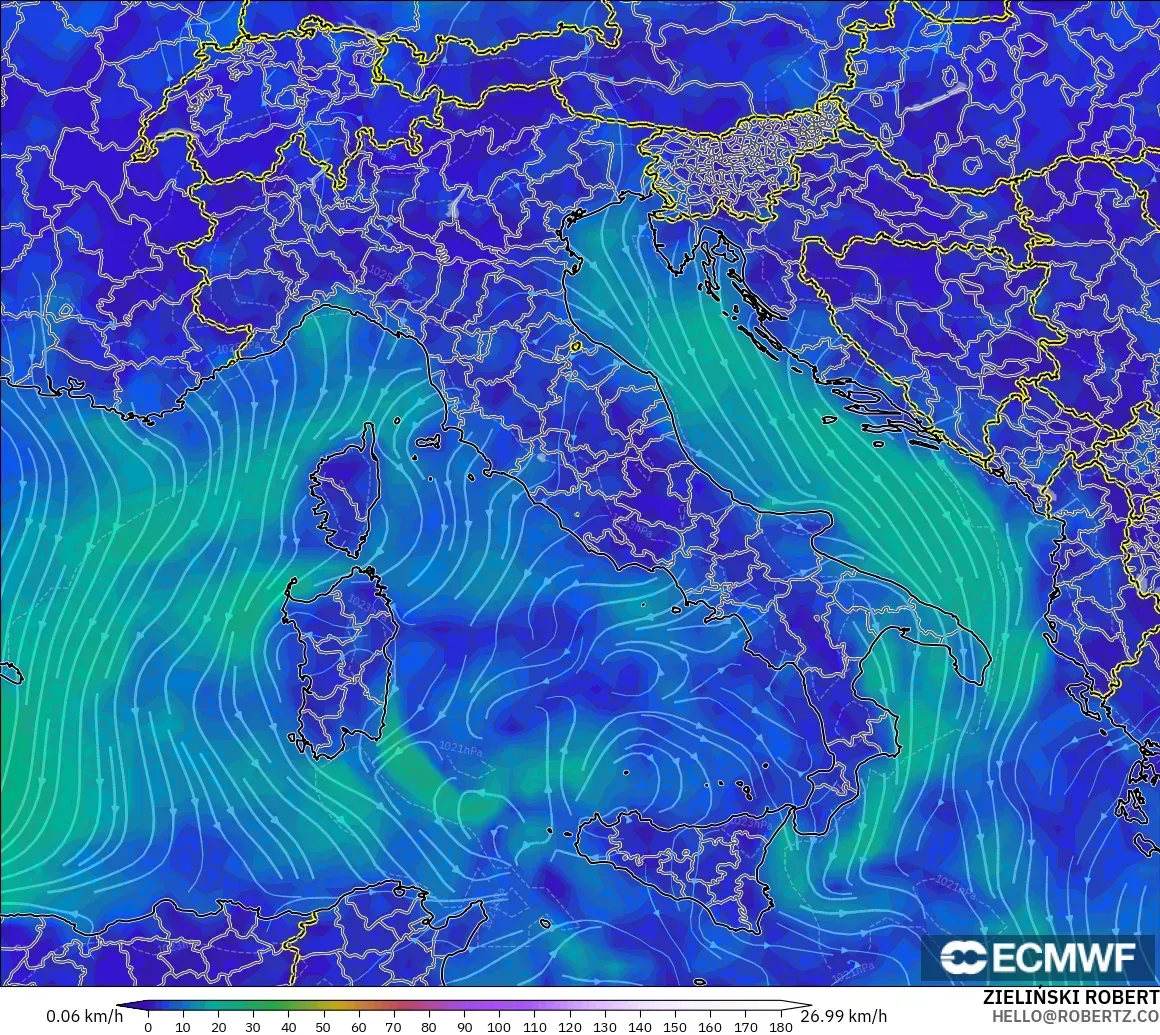 ECMWF IFS 0,25° modelo - Itália, Vento a 10 m
