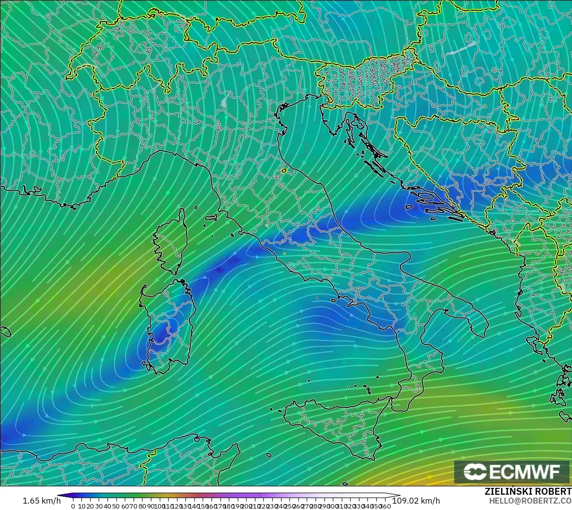 ECMWF IFS 0,25° modelo - Itália, Vento a 300 hPa (corrente em jato)