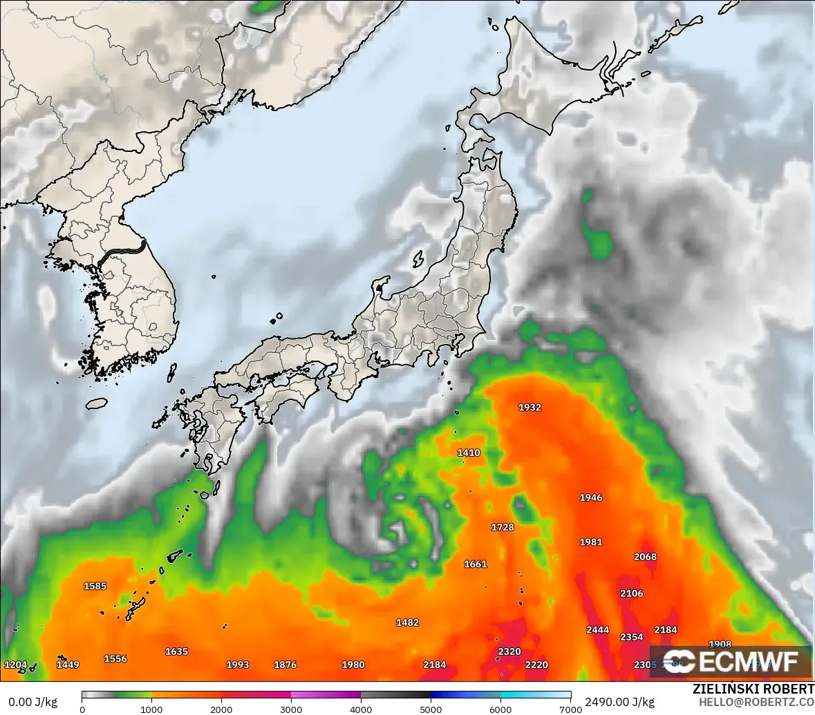 ECMWF IFS 0,25° modelo - Japão, CAPE