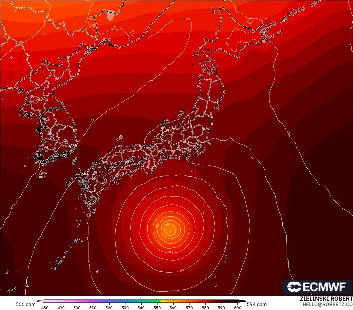 ECMWF IFS 0,25° modelo - Japão, Altura geopotencial a 500 hPa