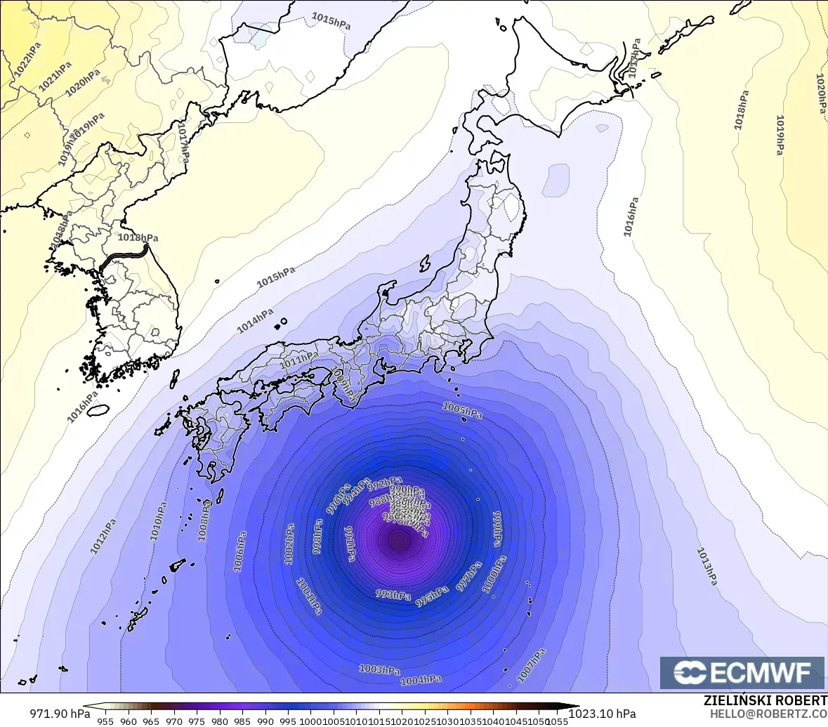 ECMWF IFS 0,25° modelo - Japão, Pressão