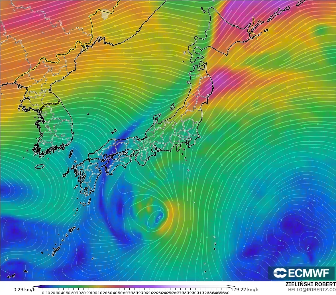 ECMWF IFS 0,25° modelo - Japão, Vento a 300 hPa (corrente em jato)