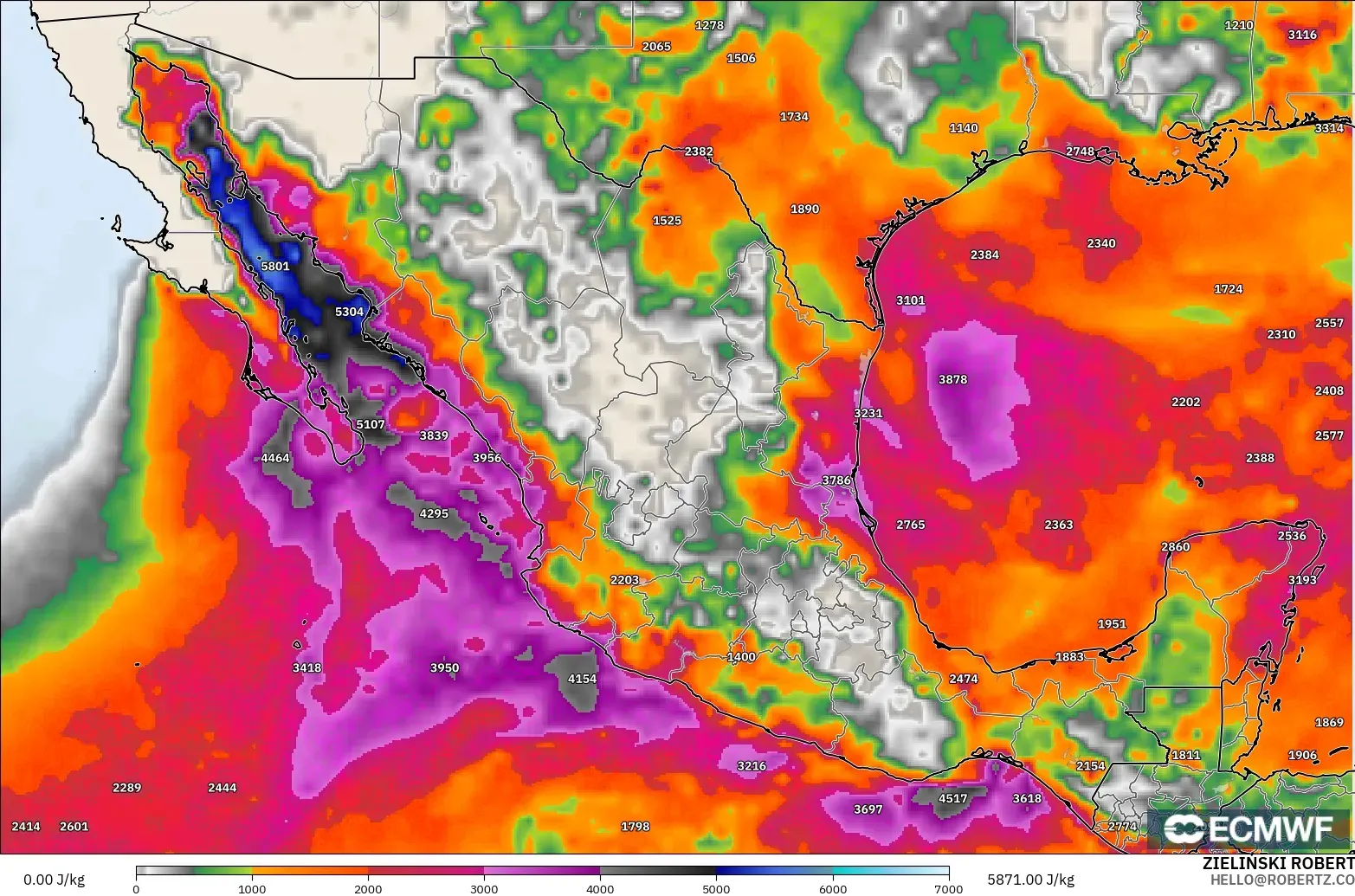 ECMWF IFS 0,25° modelo - México, CAPE