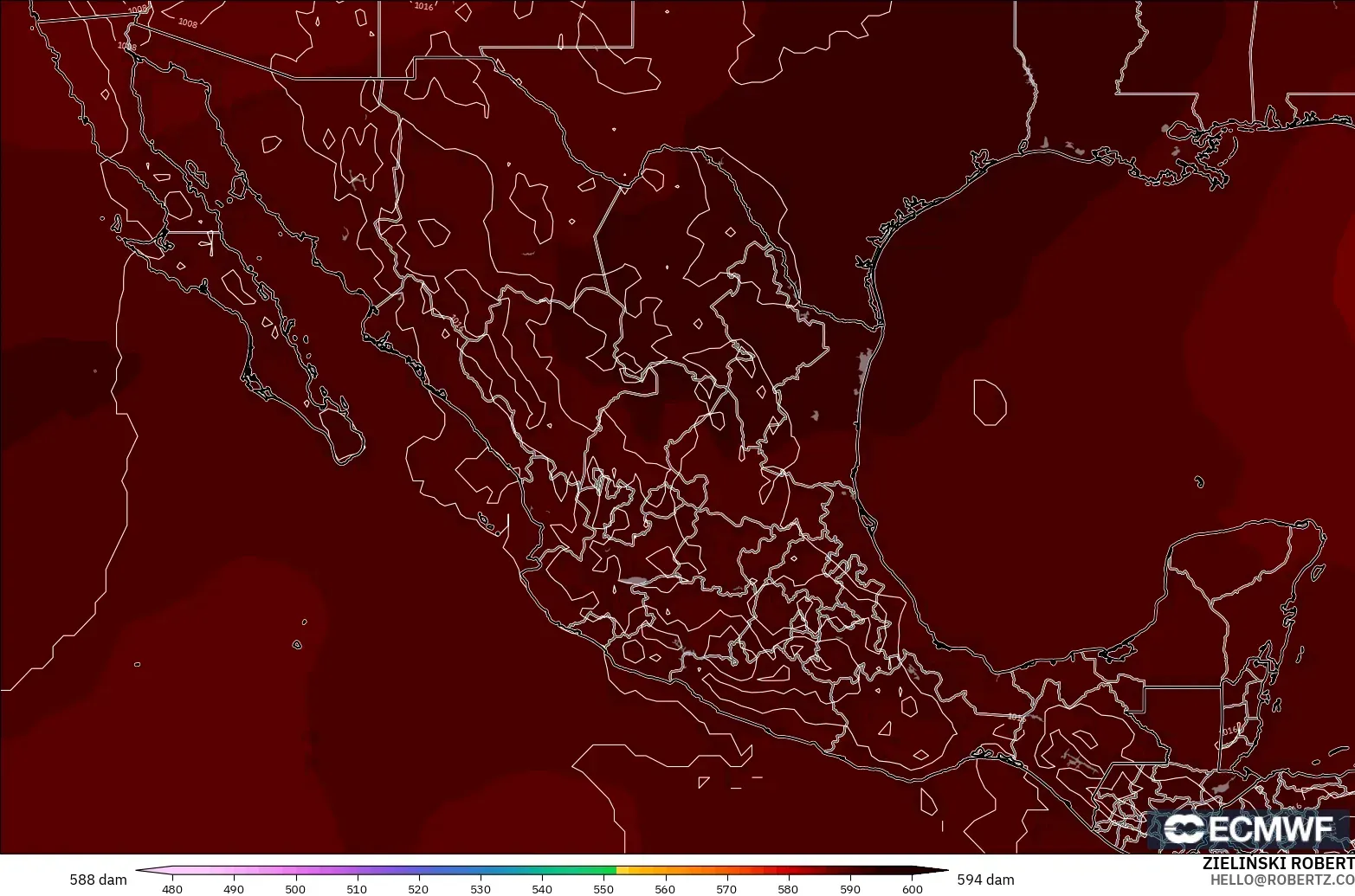 ECMWF IFS 0,25° modelo - México, Altura geopotencial a 500 hPa