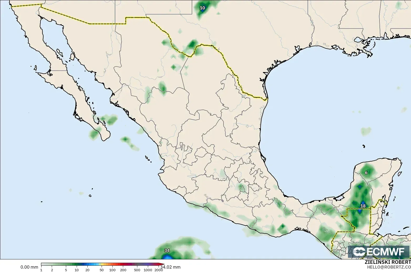 ECMWF IFS 0,25° modelo - México, Acúmulo de precipitação