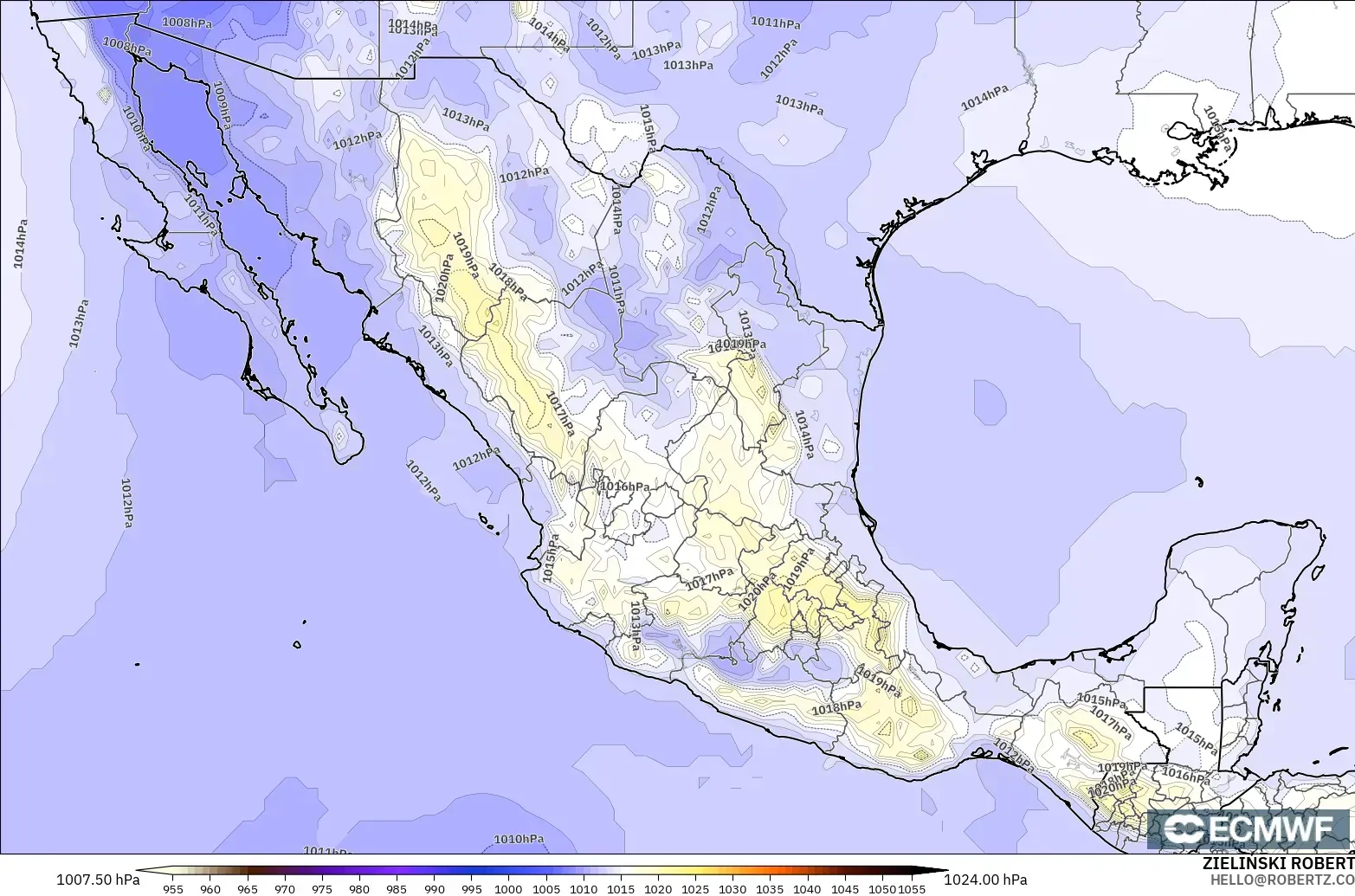 ECMWF IFS 0,25° modelo - México, Pressão