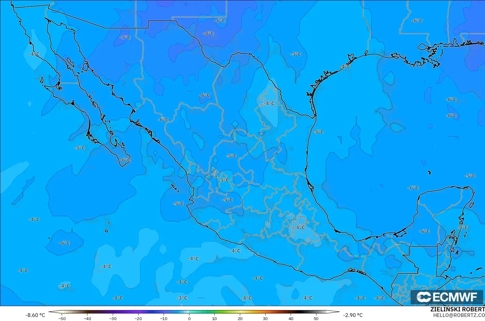 ECMWF IFS 0,25° modelo - México, Temperatura a 500 hPa