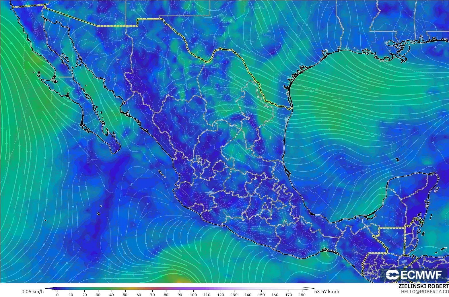 ECMWF IFS 0,25° modelo - México, Vento a 10 m