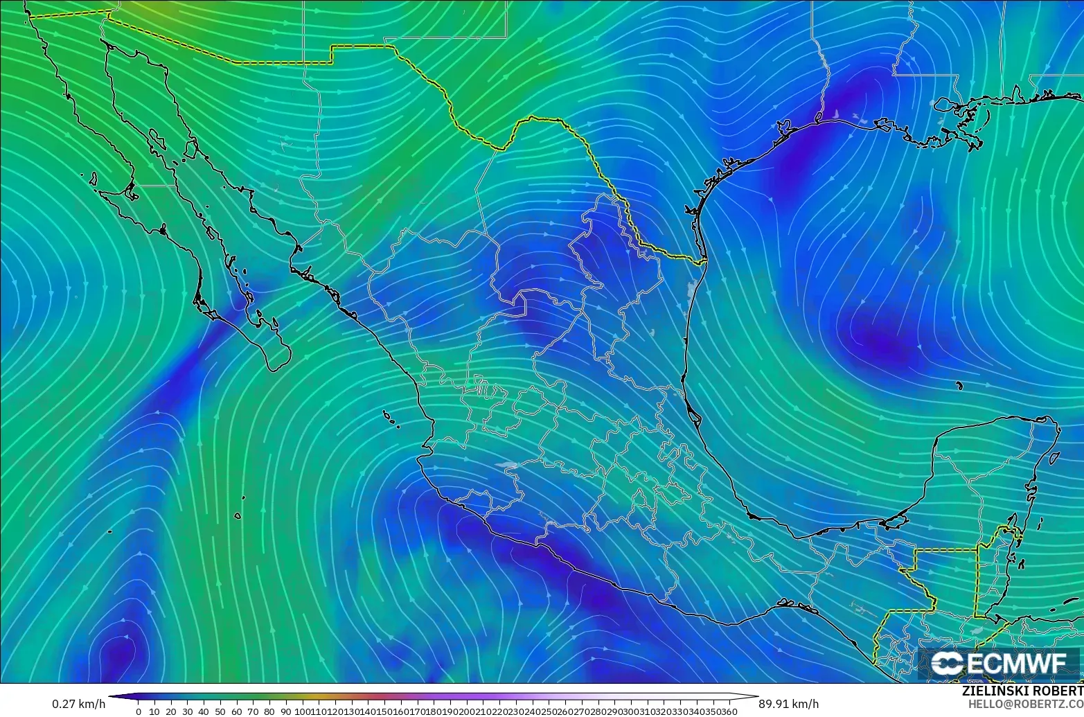 ECMWF IFS 0,25° modelo - México, Vento a 300 hPa (corrente em jato)