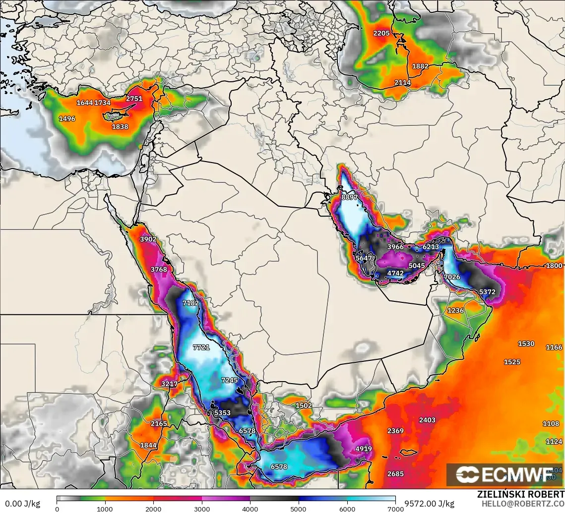 ECMWF IFS 0,25° modelo - Oriente Médio, CAPE