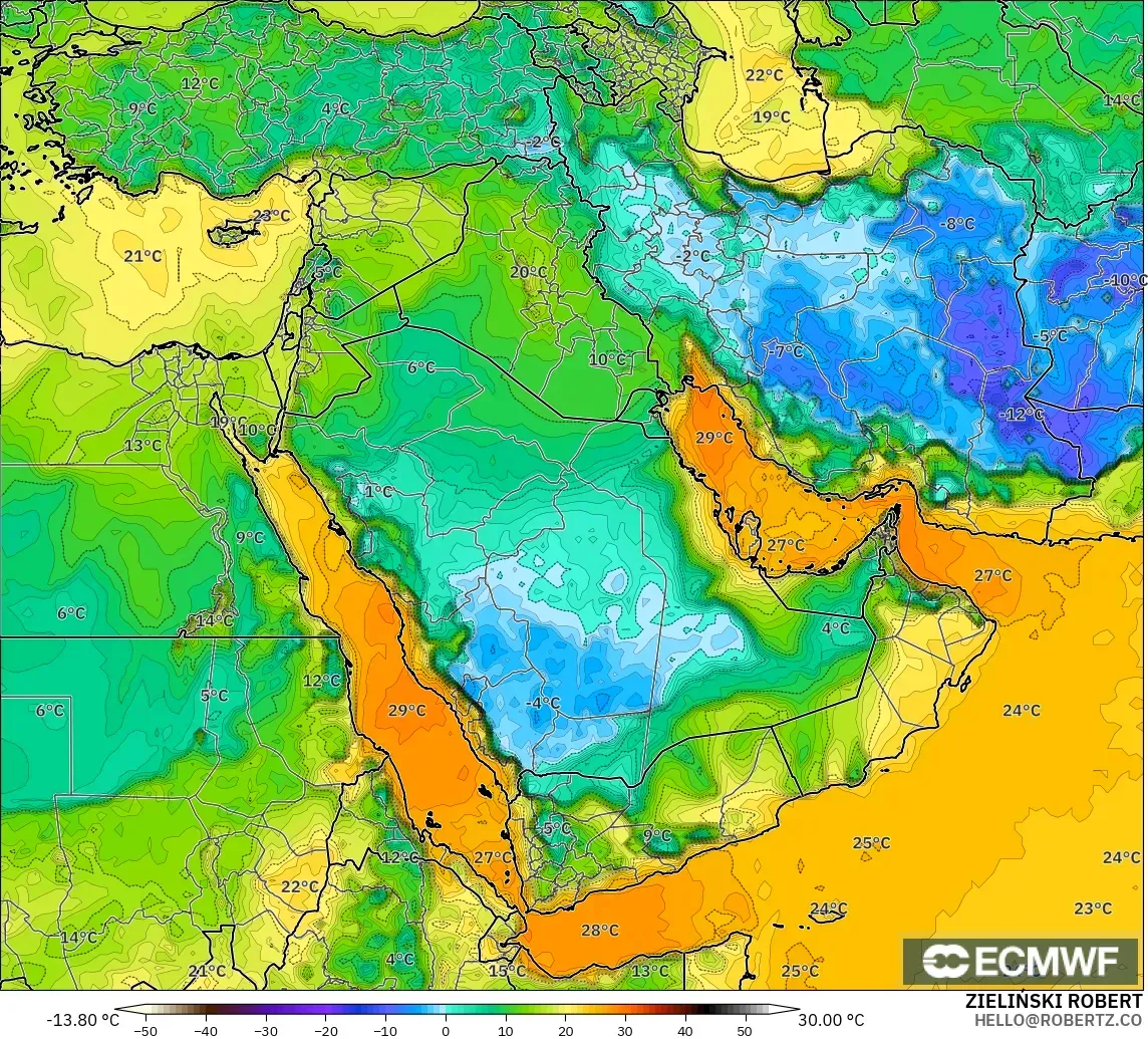 ECMWF IFS 0,25° modelo - Oriente Médio, Ponto de orvalho a 2 m