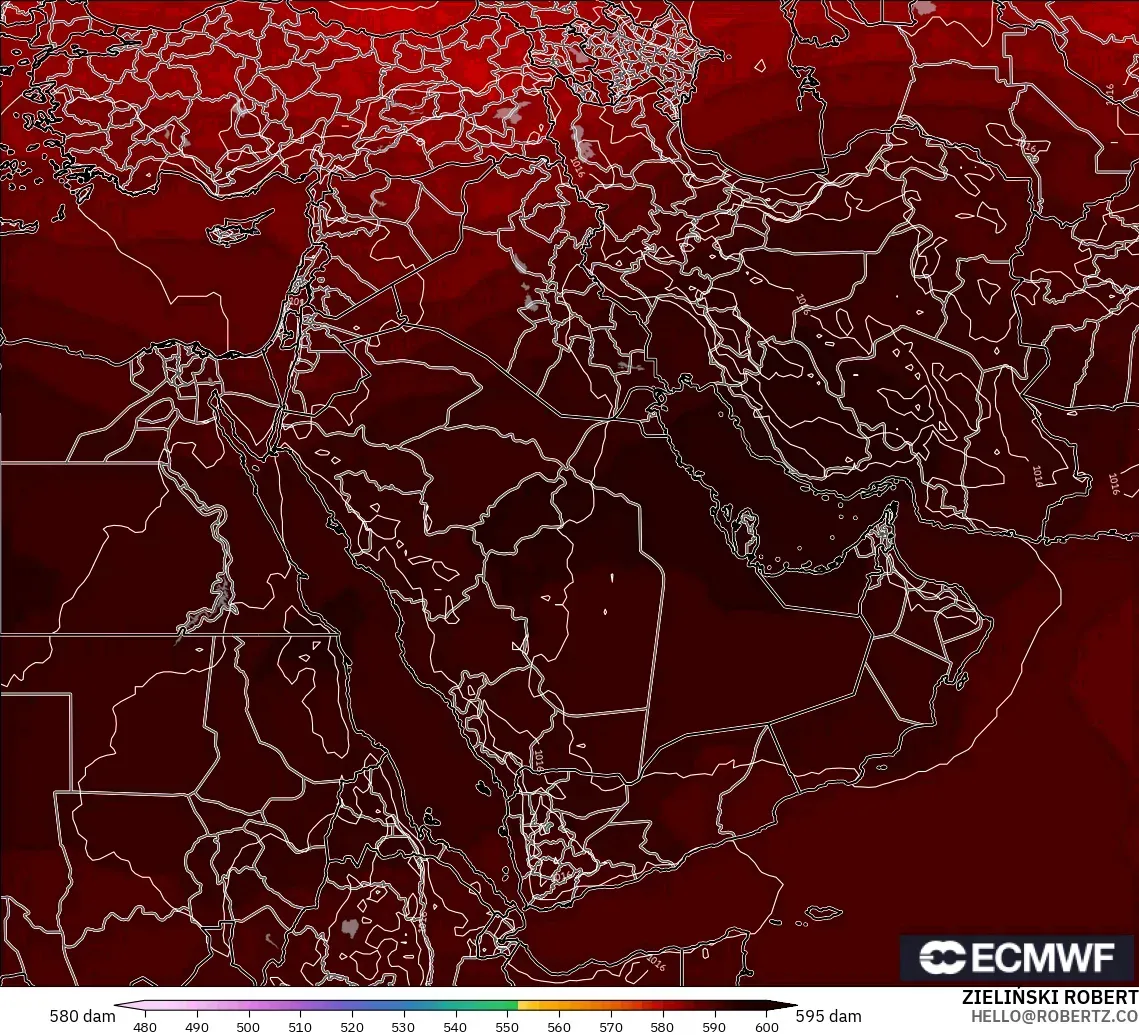 ECMWF IFS 0,25° modelo - Oriente Médio, Altura geopotencial a 500 hPa