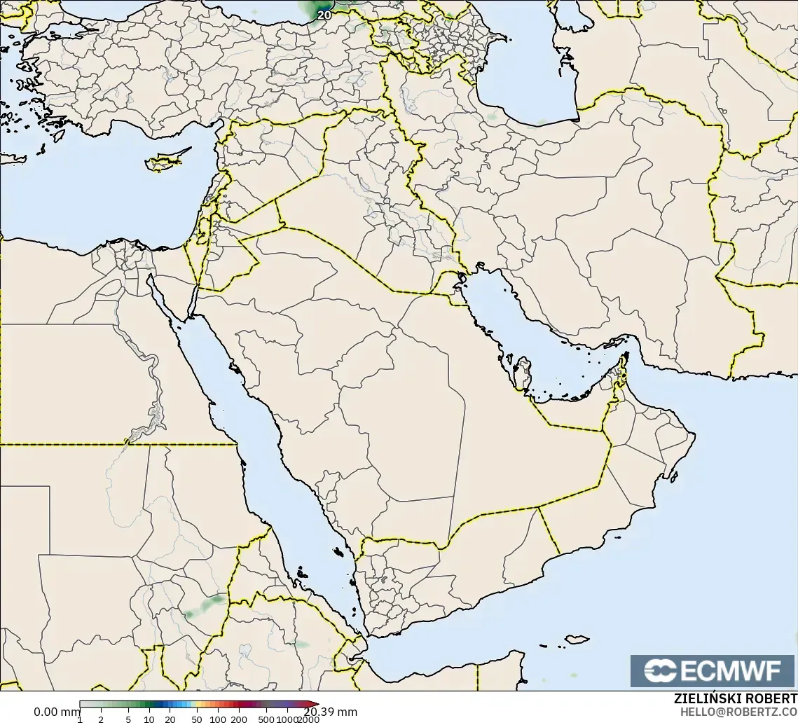 ECMWF IFS 0,25° modelo - Oriente Médio, Acúmulo de precipitação