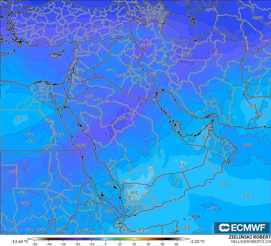 ECMWF IFS 0,25° modelo - Oriente Médio, Temperatura a 500 hPa