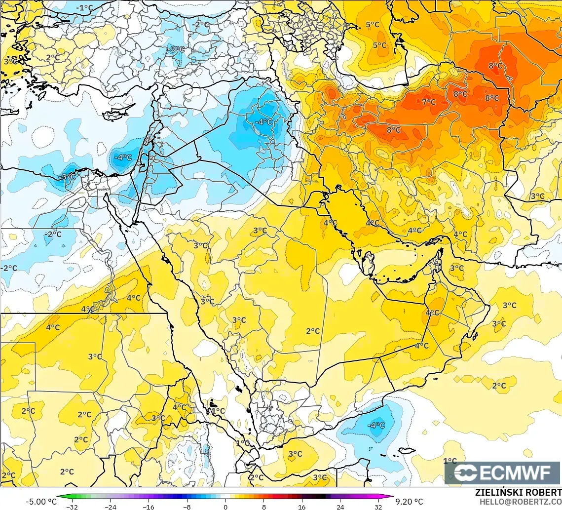 ECMWF IFS 0,25° modelo - Oriente Médio, Anomalia de temperatura a 850 hPa