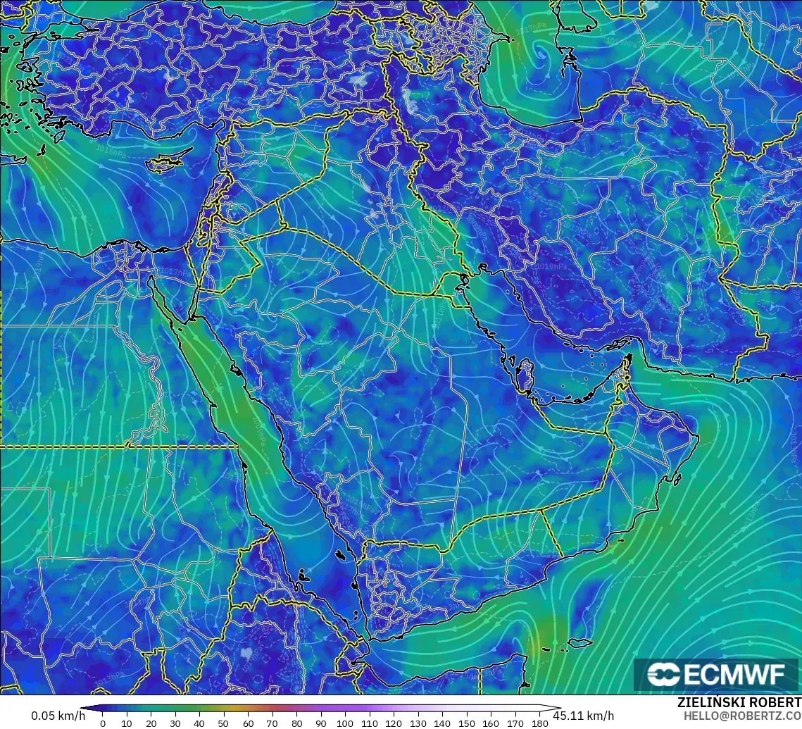 ECMWF IFS 0,25° modelo - Oriente Médio, Vento a 10 m