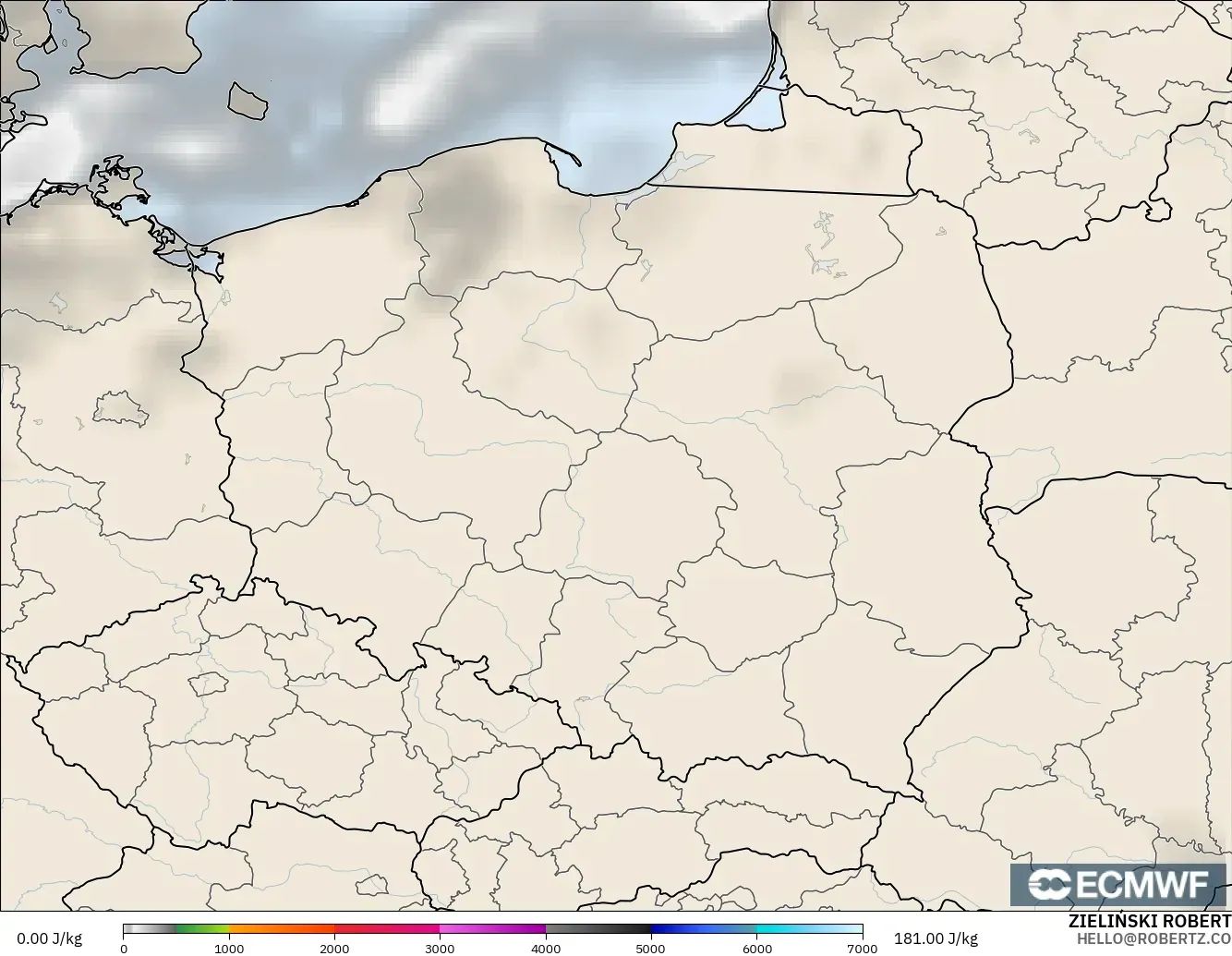 ECMWF IFS 0,25° modelo - Polônia, CAPE