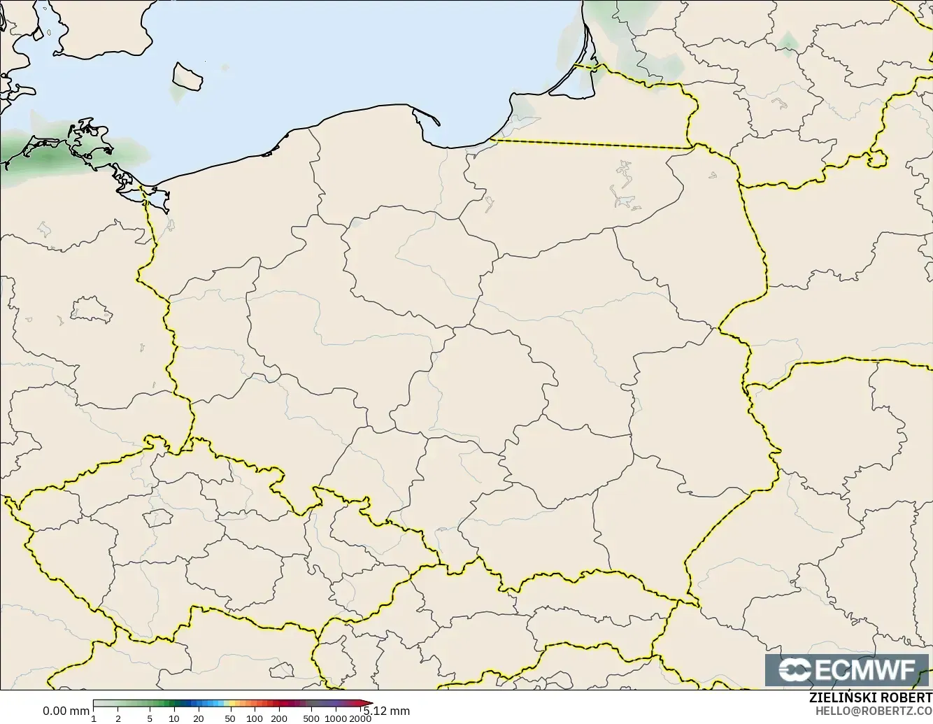 ECMWF IFS 0,25° modelo - Polônia, Acúmulo de precipitação