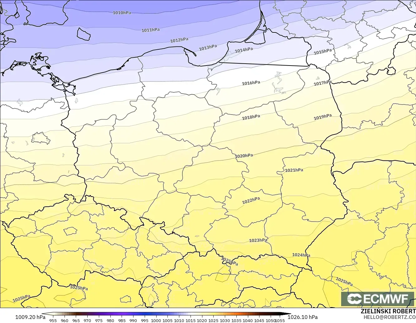 ECMWF IFS 0,25° modelo - Polônia, Pressão