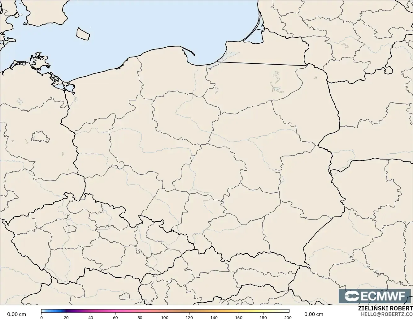 ECMWF IFS 0,25° modelo - Polônia, Profundidade da neve