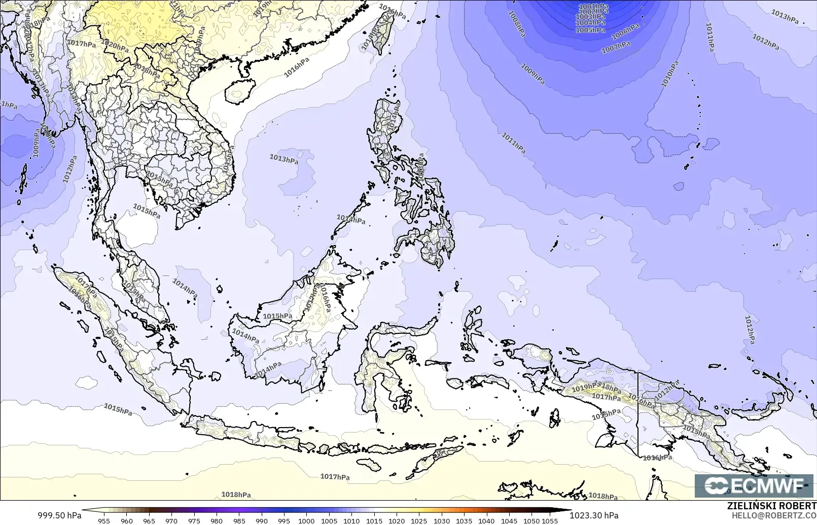 ECMWF IFS 0,25° modelo - Sudeste Asiático, Pressão