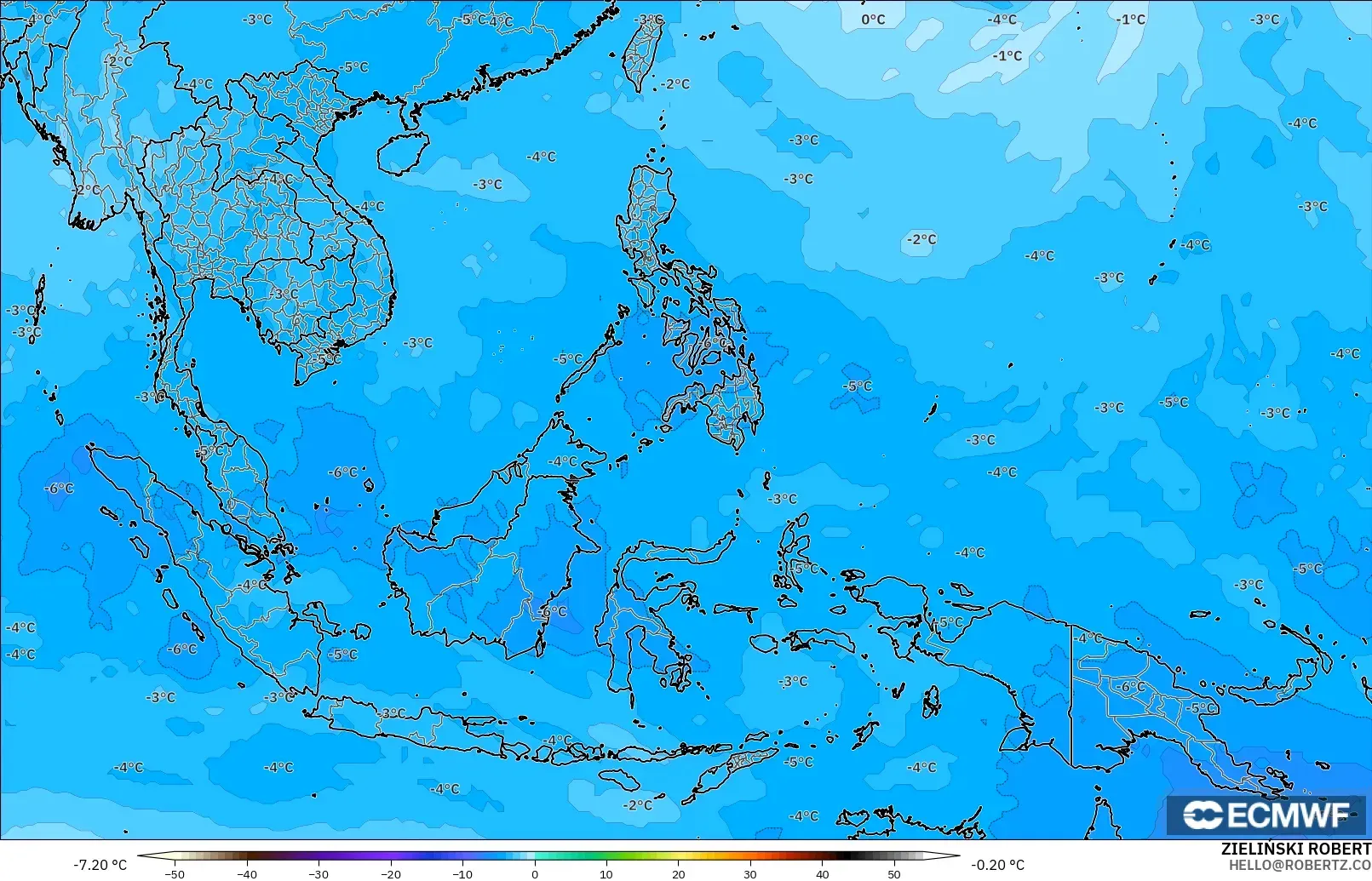 ECMWF IFS 0,25° modelo - Sudeste Asiático, Temperatura a 500 hPa