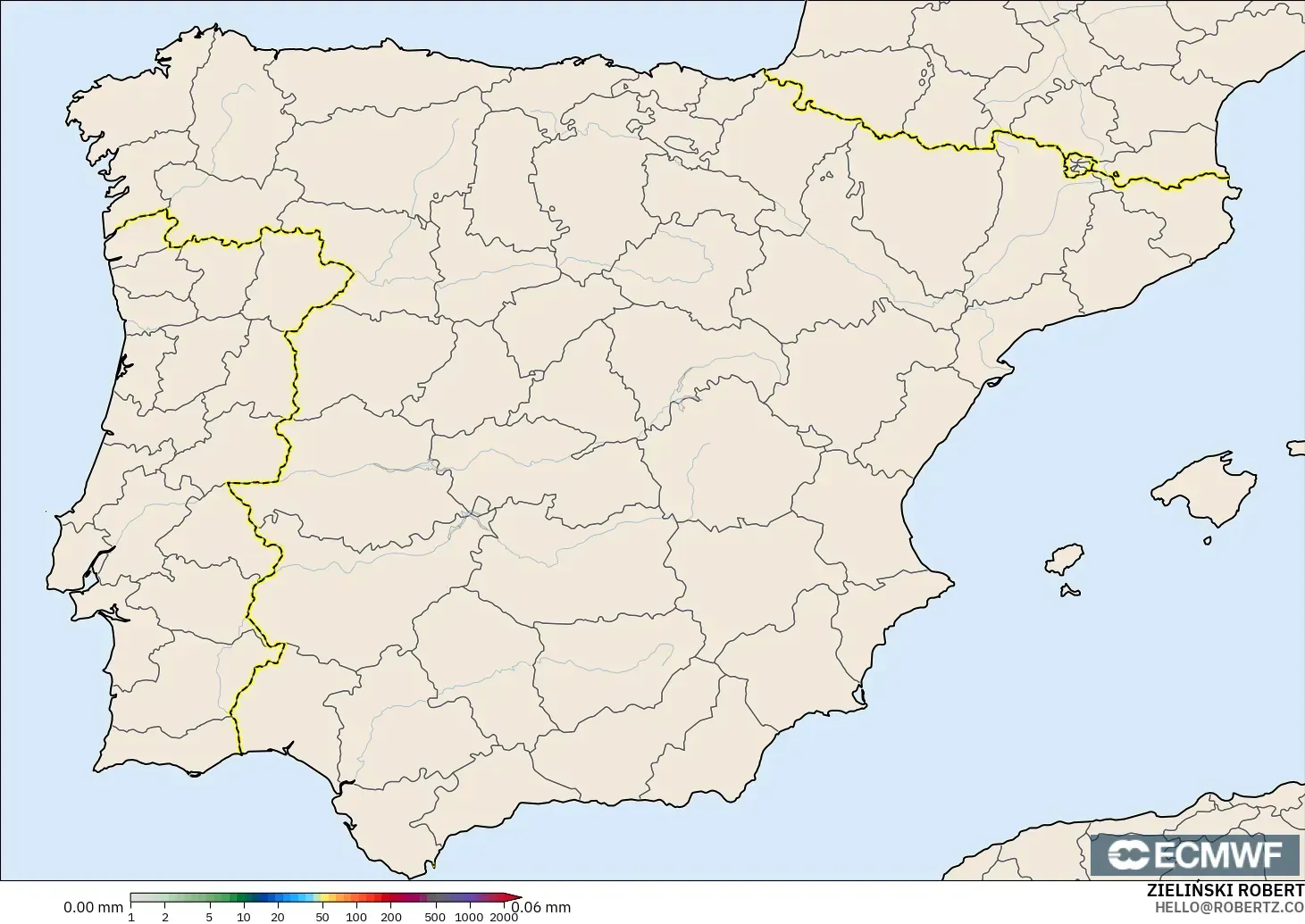 ECMWF IFS 0,25° modelo - Espanha, Acúmulo de precipitação