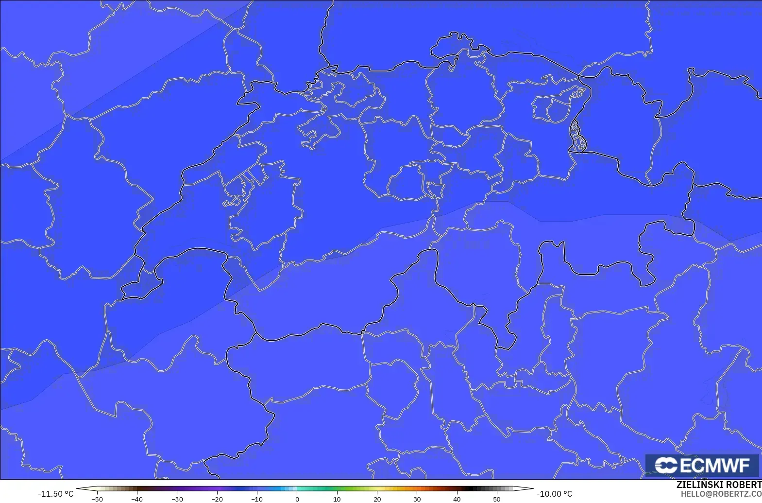 ECMWF IFS 0,25° modelo - Suíça, Temperatura a 500 hPa