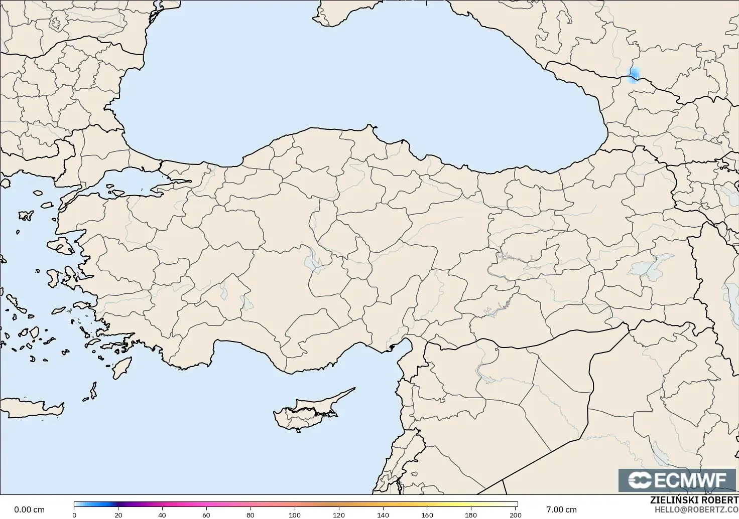 ECMWF IFS 0,25° modelo - Turquia, Profundidade da neve