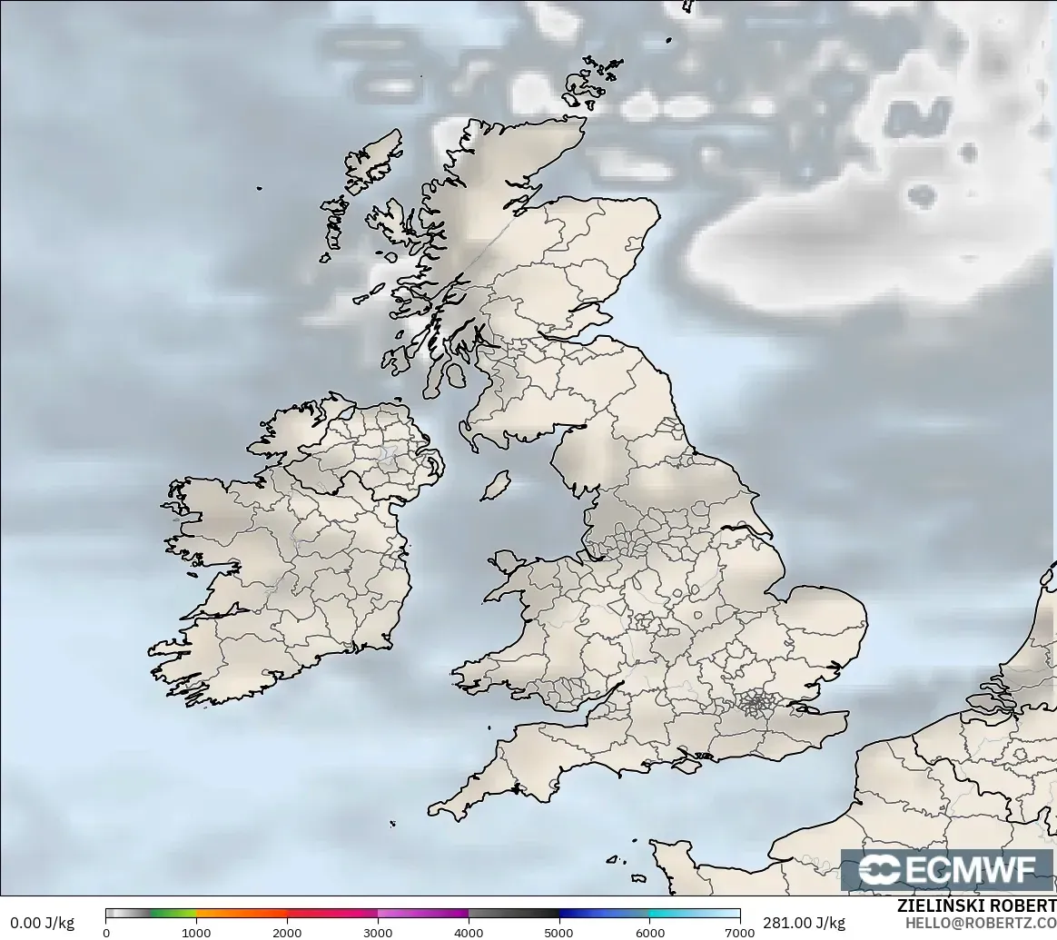 ECMWF IFS 0,25° modelo - Reino Unido, CAPE