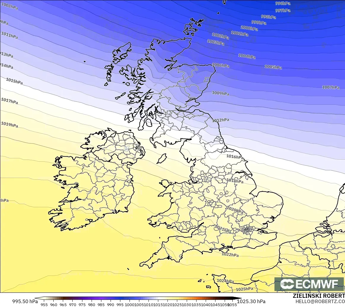 ECMWF IFS 0,25° modelo - Reino Unido, Pressão