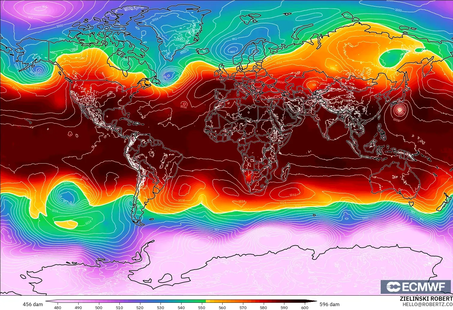ECMWF IFS 0,25° modelo - Mundo, Altura geopotencial a 500 hPa