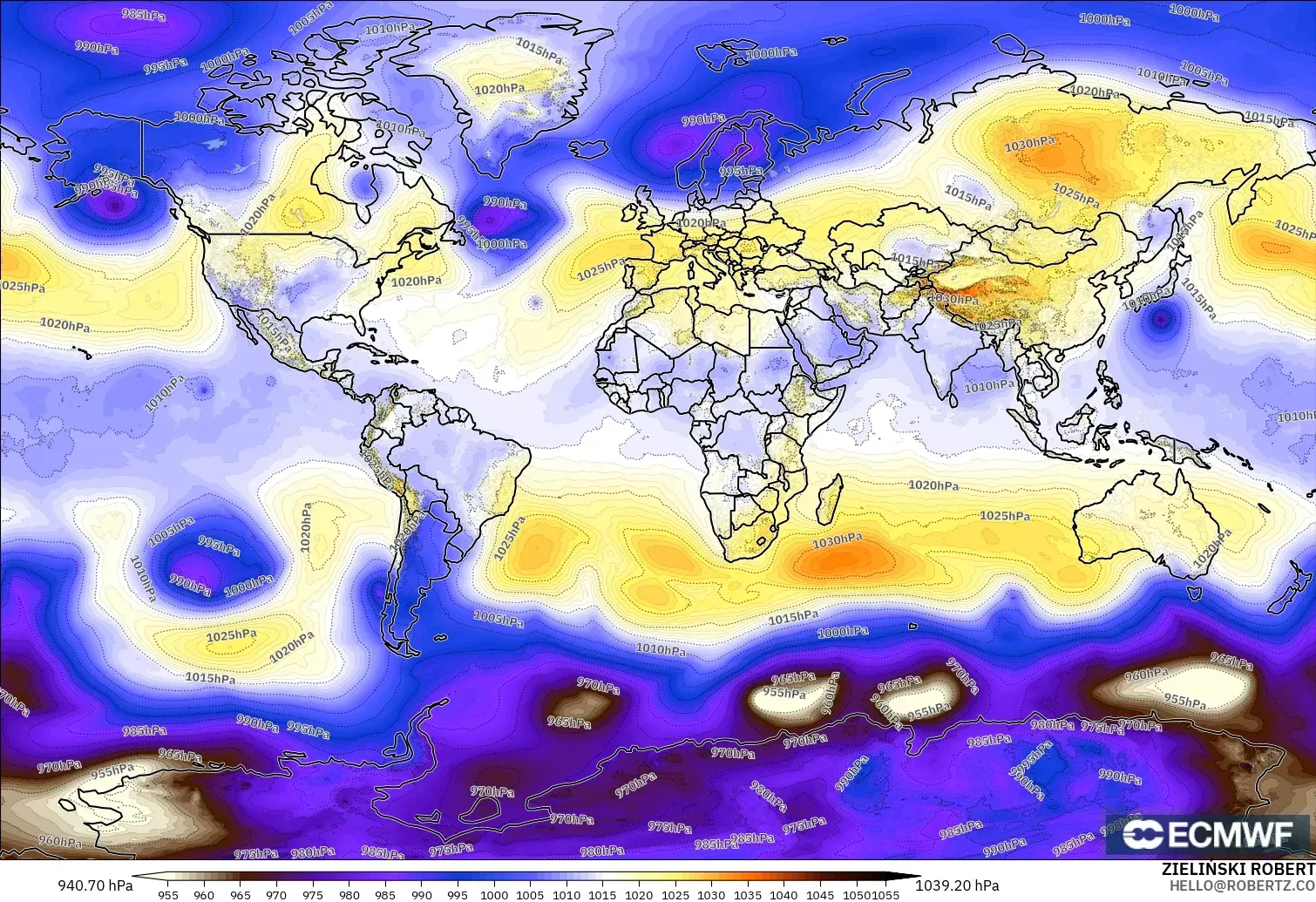 ECMWF IFS 0,25° modelo - Mundo, Pressão