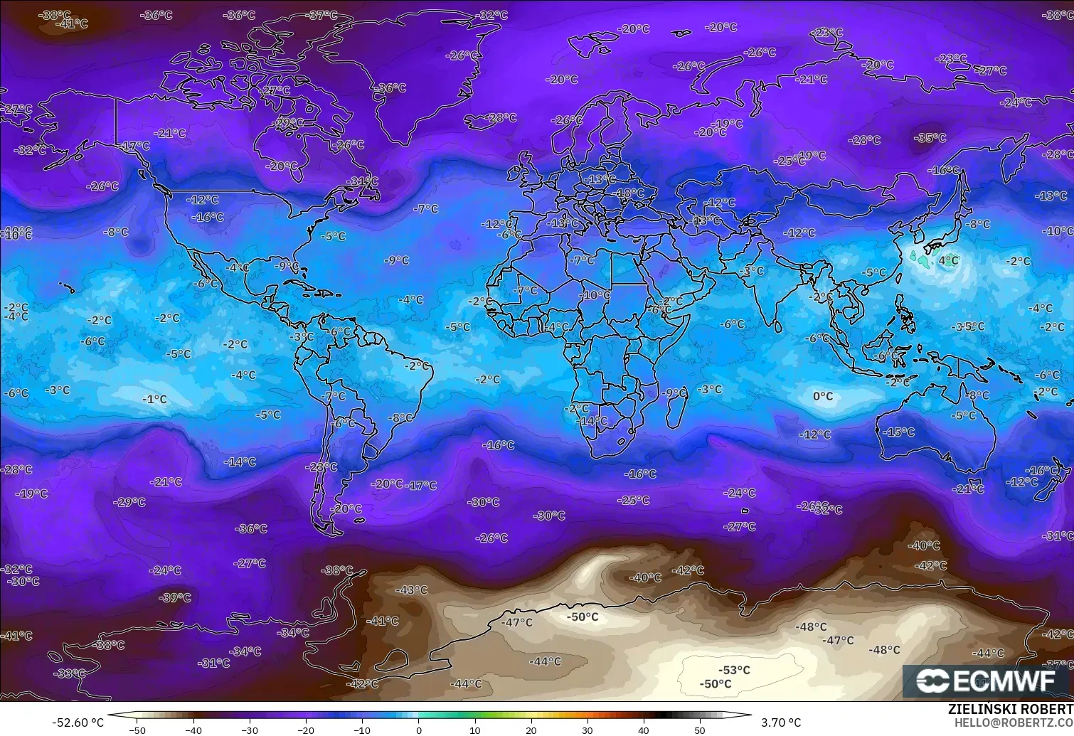 ECMWF IFS 0,25° modelo - Mundo, Temperatura a 500 hPa