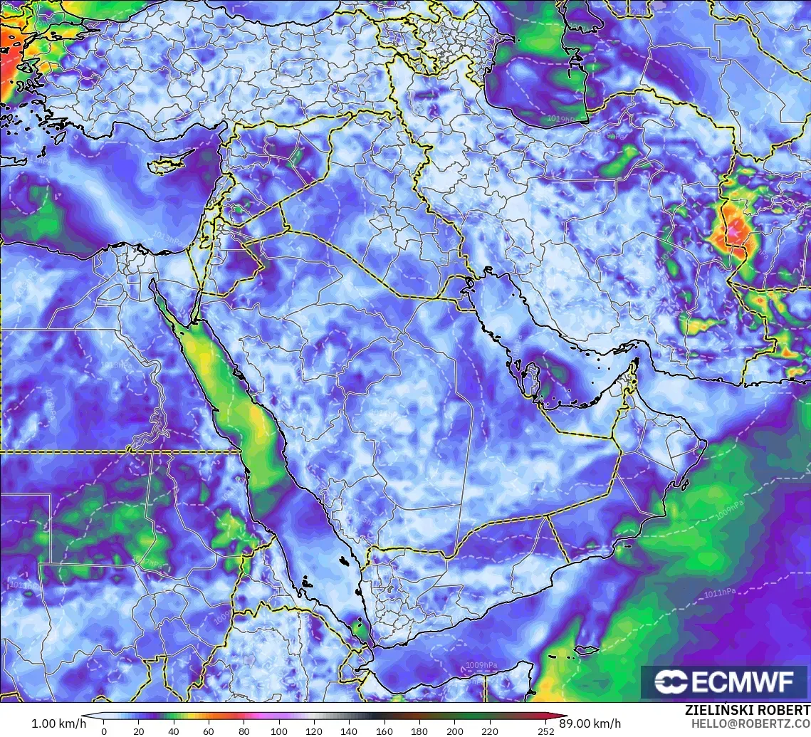 ECMWF IFS 0,25° modelo - Oriente Médio, Rajadas de Vento Máximas