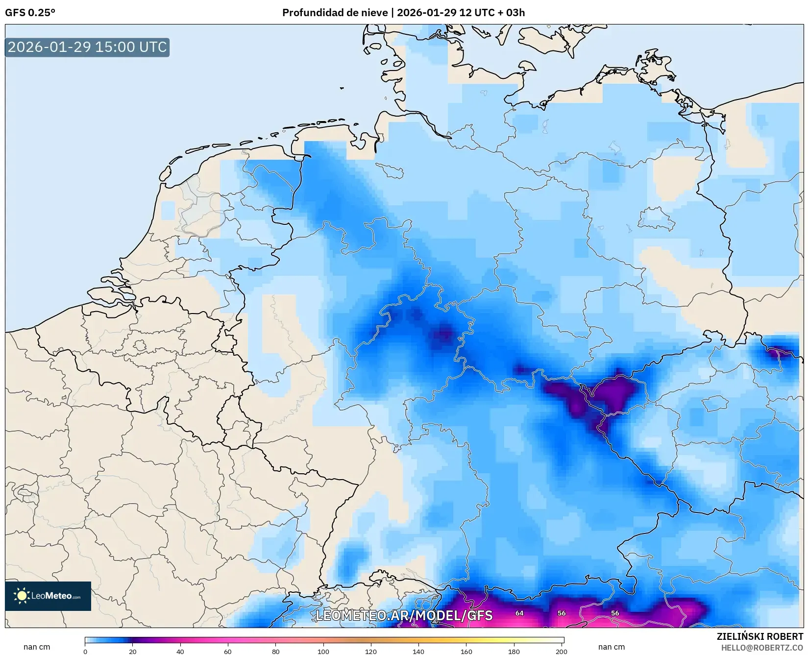 GFS model - Alemanha, Profundidade da neve