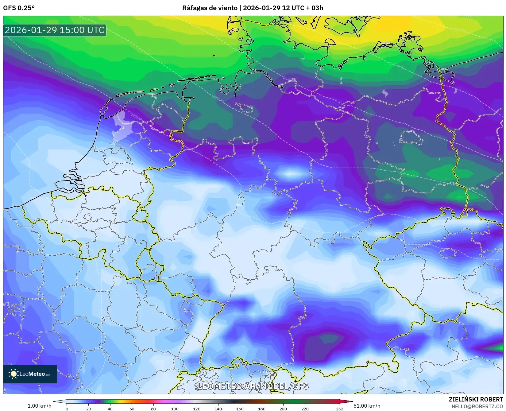 GFS model - Alemanha, Rajadas de vento