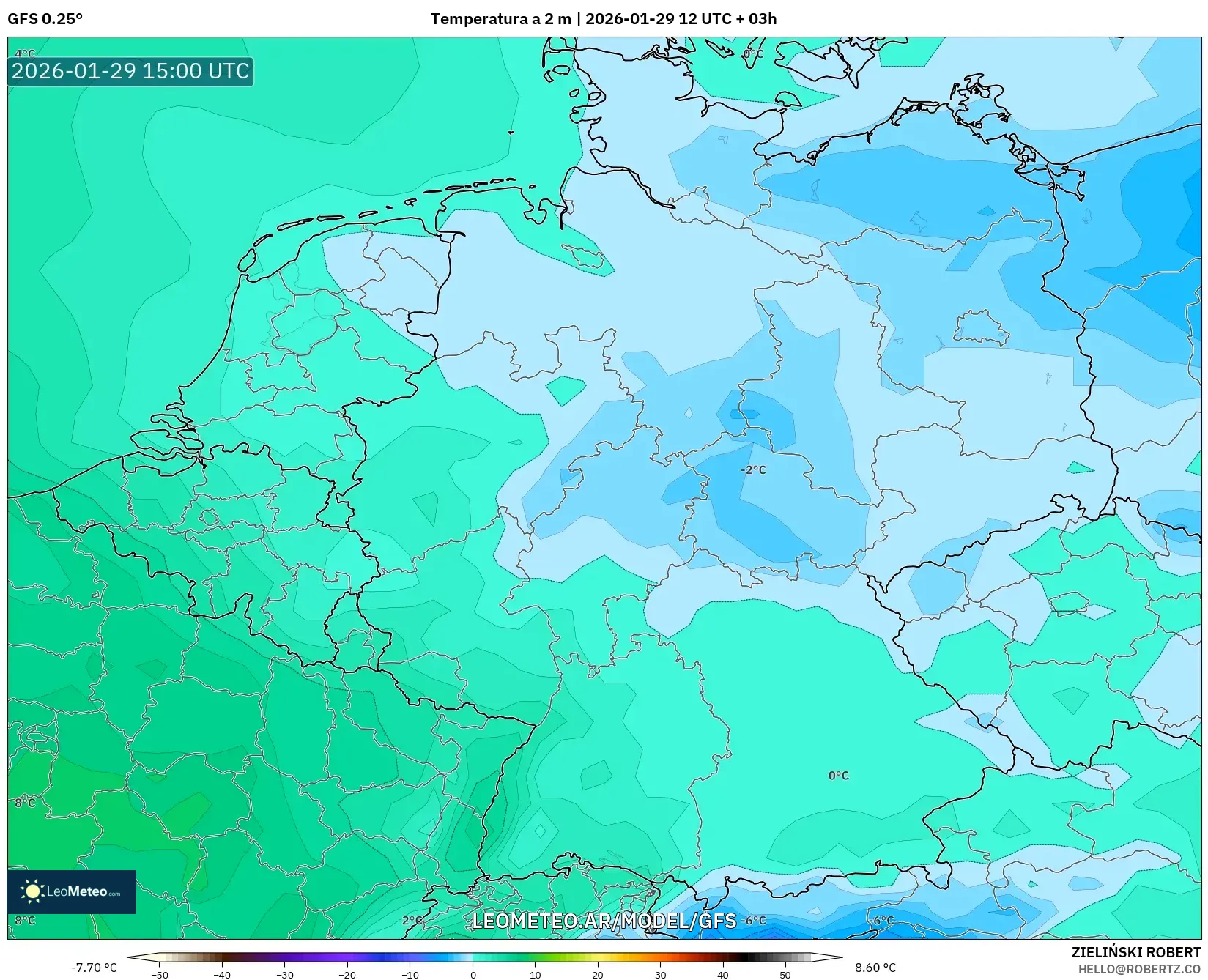 GFS model - Alemanha, Temperatura a 2 m