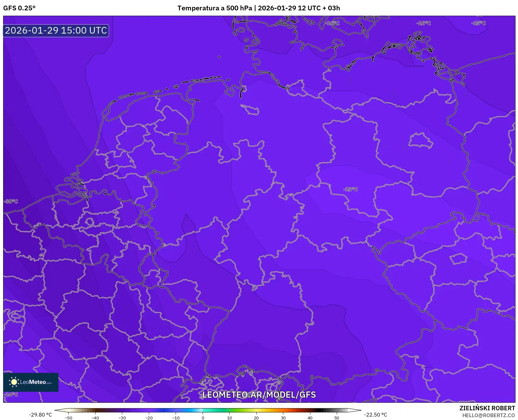 GFS model - Alemanha, Temperatura a 500 hPa
