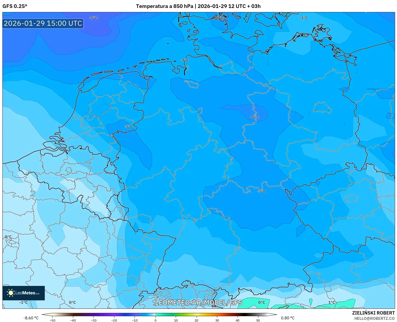 GFS model - Alemanha, Temperatura a 850 hPa