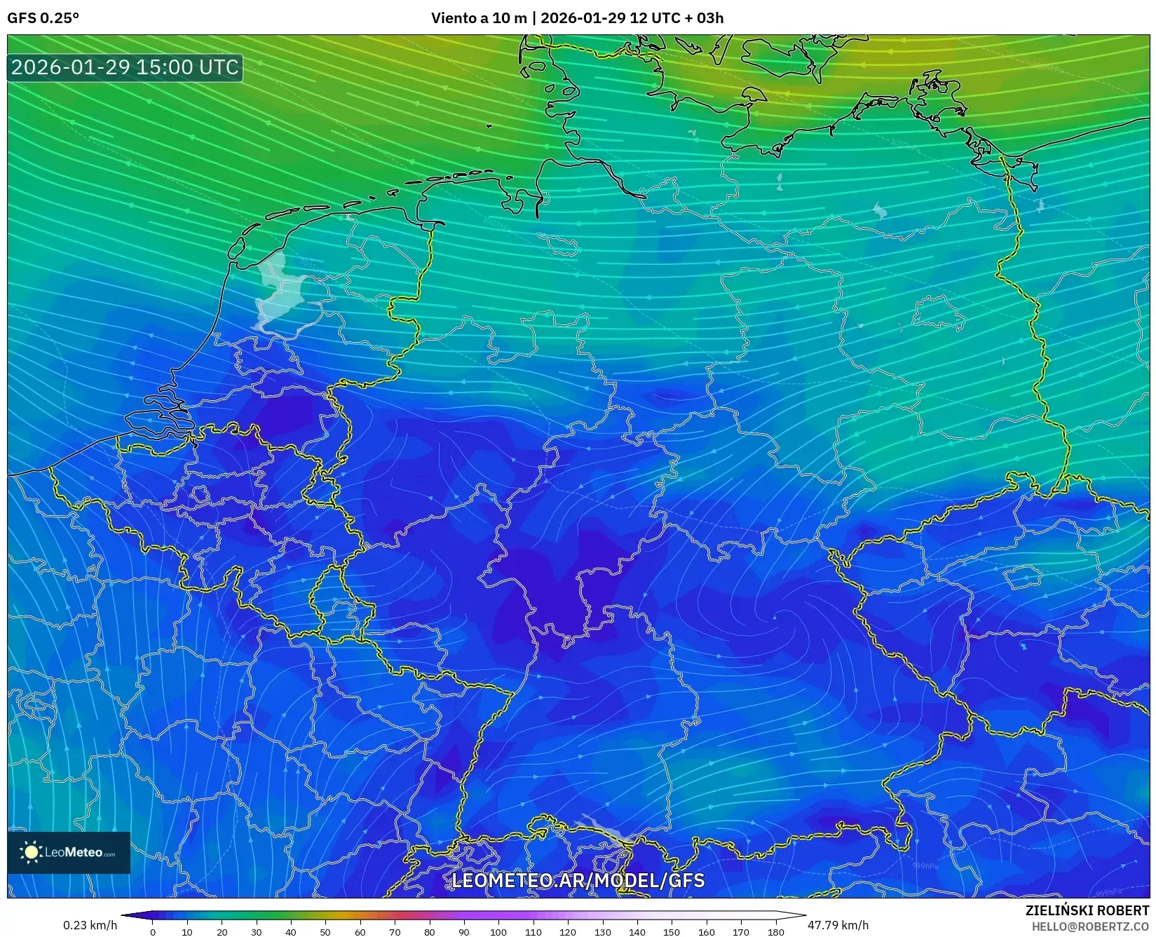 GFS model - Alemanha, Vento a 10 m