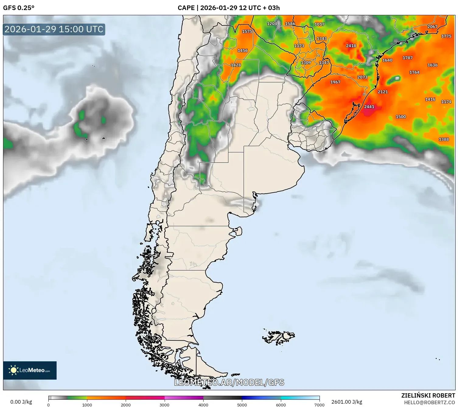 GFS model - Argentina, CAPE