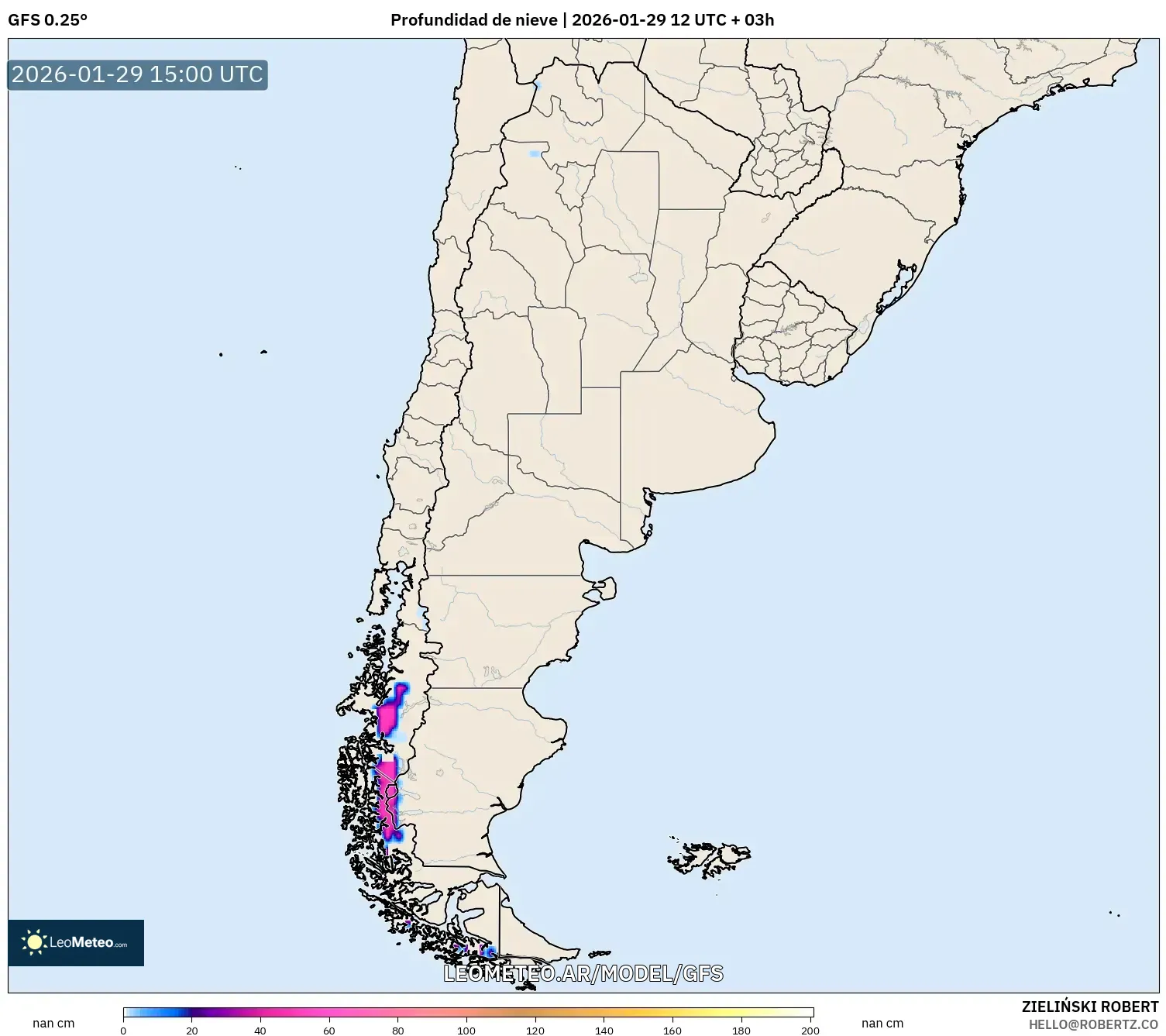 GFS model - Argentina, Profundidade da neve