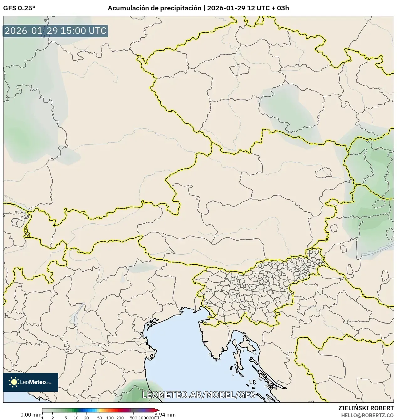 GFS model - Áustria, Acúmulo de precipitação