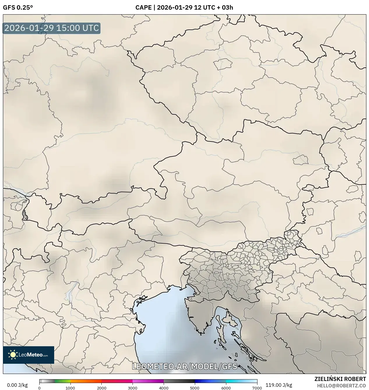 GFS model - Áustria, CAPE